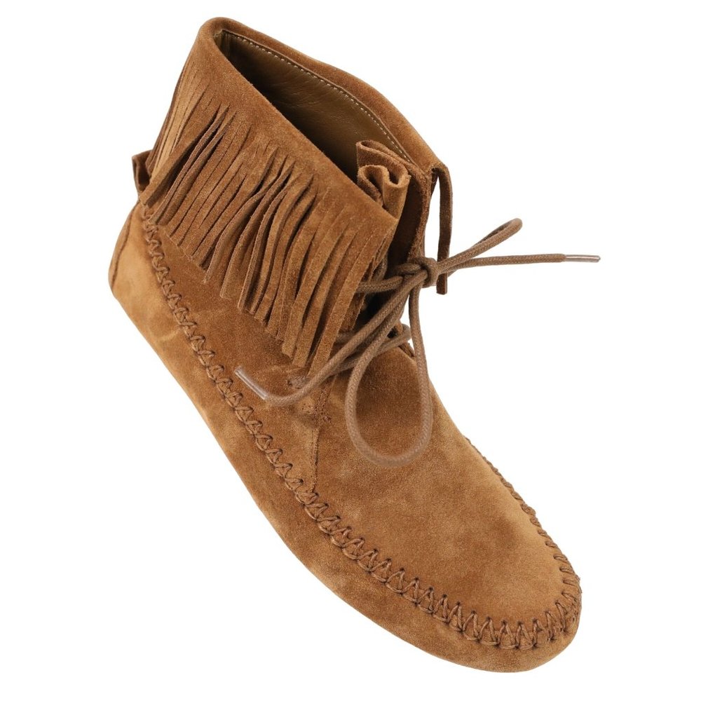 Tory Burch Sonoma Bootie Fringe Suede Brown Women's 5.5 Ankle Moccasins Boots - Picture 14 of 16